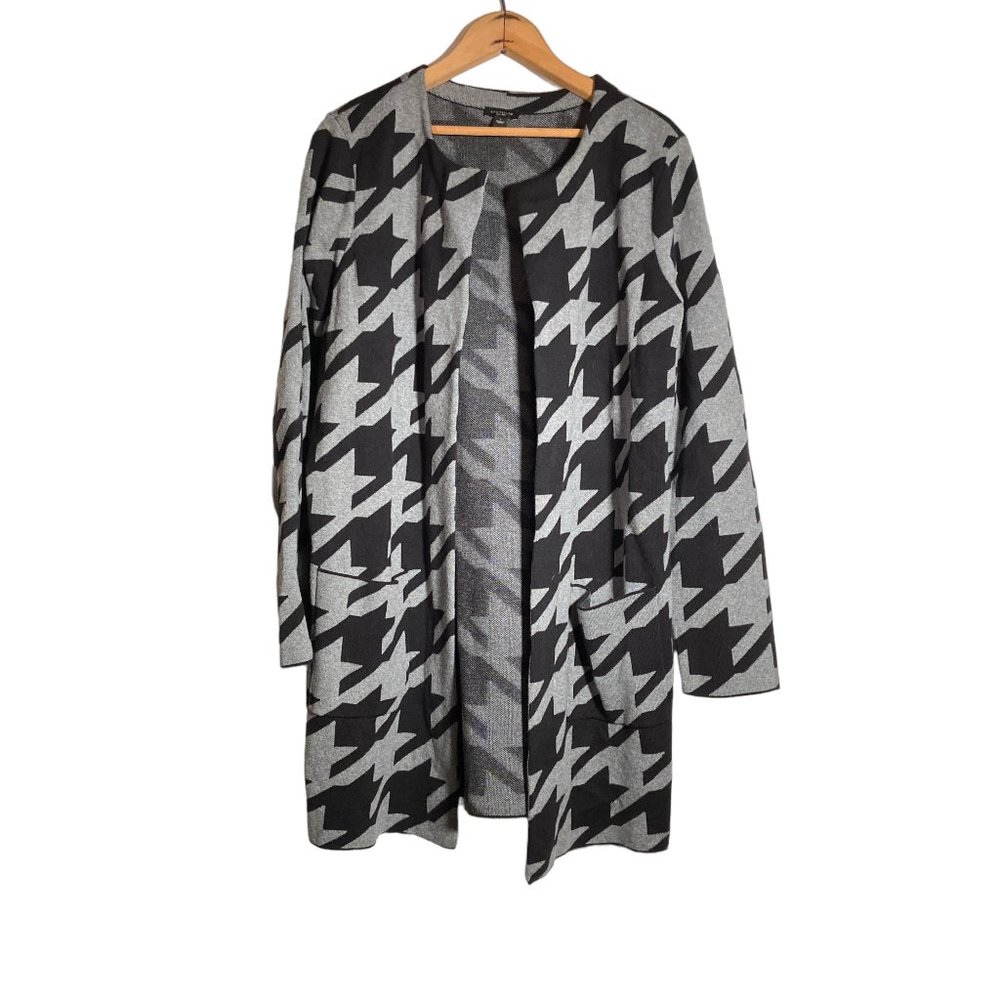 Ann Taylor Gray and Black Print Sweater / Coatigan Jacket LARGE